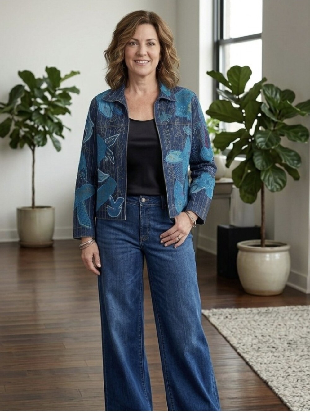 Chico's vintage artsy floral applique denim jacket. Size Chico's 0 (small).